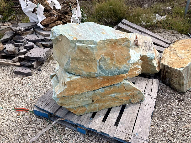 Boulders on a pallet ready for placement